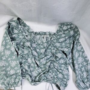 Speed Limit MPH Women's Sage Green Crop Top Drawstring Sides 3/4 Sleeve Medium